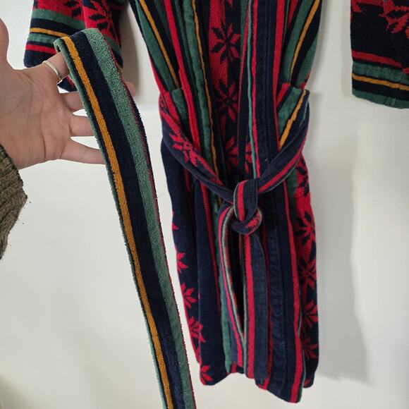 Vintage Perry Ellis Terry Cloth Robe One Size Stripe Pattern Heavy Big Lebowski - Picture 2 of 7